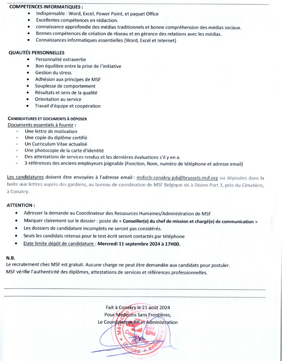 Avis de recrutement d'1 Conseiller(e) du chef de mission et chargé(e) de communication | Page 3